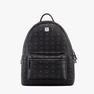 MCM Stark Studded Black Visetos Canvas Leather Backpack, Medium NWOT